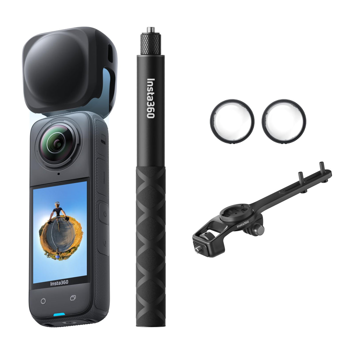 Insta360 X4 Paquete de Ciclismo en Carretera (Integrado) - Cámara de acción Impermeable 8K 360, Vídeo 4K Gran Angular, Efecto Selfie Stick Invisible, Protectores de Lente Extraíbles, 135 Min Batería