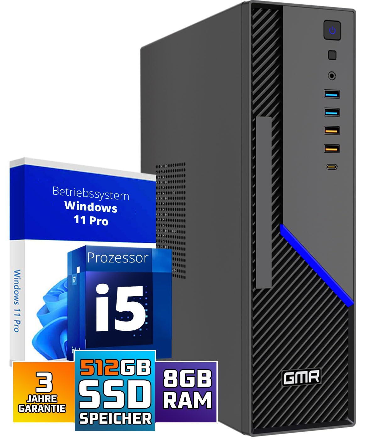 GMR Ultra Slim i7 Office PC, Computadora de Oficina de Negocios, garantía de 3 años, 32 GB RAM, 1000 GB SSD, DVD±RW, USB 3, Windows 11 Prof, WiFi Bluetooth