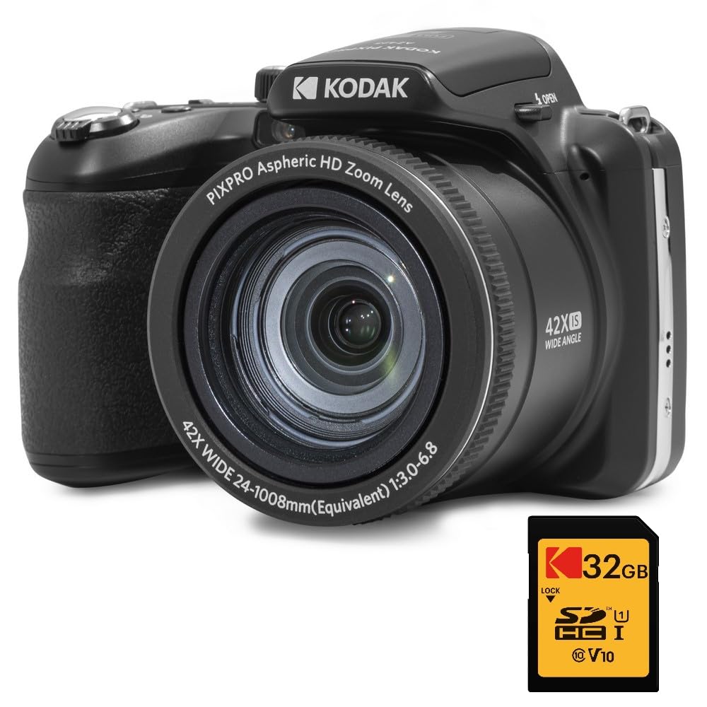 KODAK Pack Digital Bridge Pixpro Astro Zoom AZ425 + Tarjeta SDHC de 32 GB – Cámara de 20 MP, Zoom Optico de 42x, Gran Angular, Pantalla LCD de 3", Video Full HD 1080p, Batería de Litio-Ion – Negro