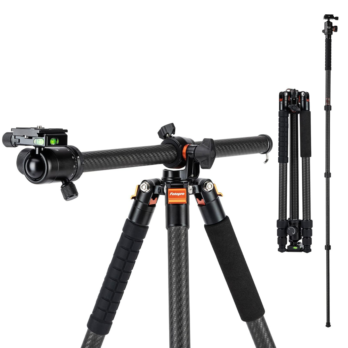 Fotopro Trípode Horizontal para cámara de 75 Pulgadas, Fibra de Carbono, Cabeza de Bola de 360 Grados, Placa de liberación rápida, trípode DSLR para cámara de Viaje, videocámara