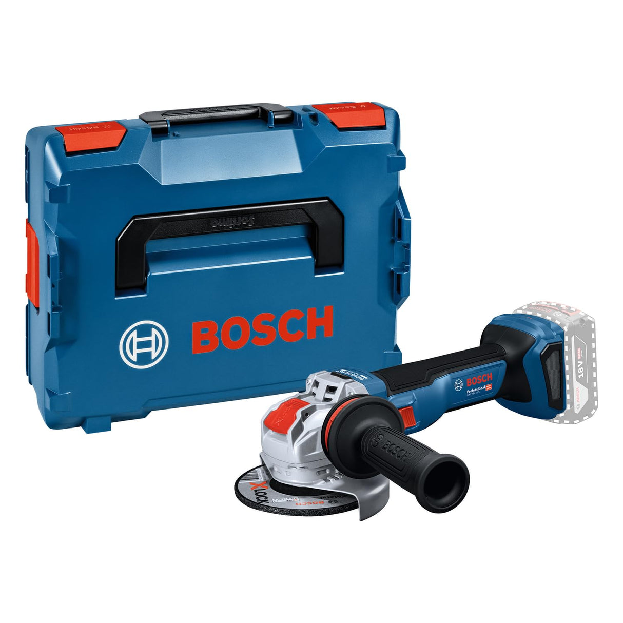 Amoladora angular a batería GWX 18V-11 con Bosch Professional 18V System y X-LOCK (incl. empuñadura auxiliar con control de vibración, cubierta de protección, L-BOXX 136)