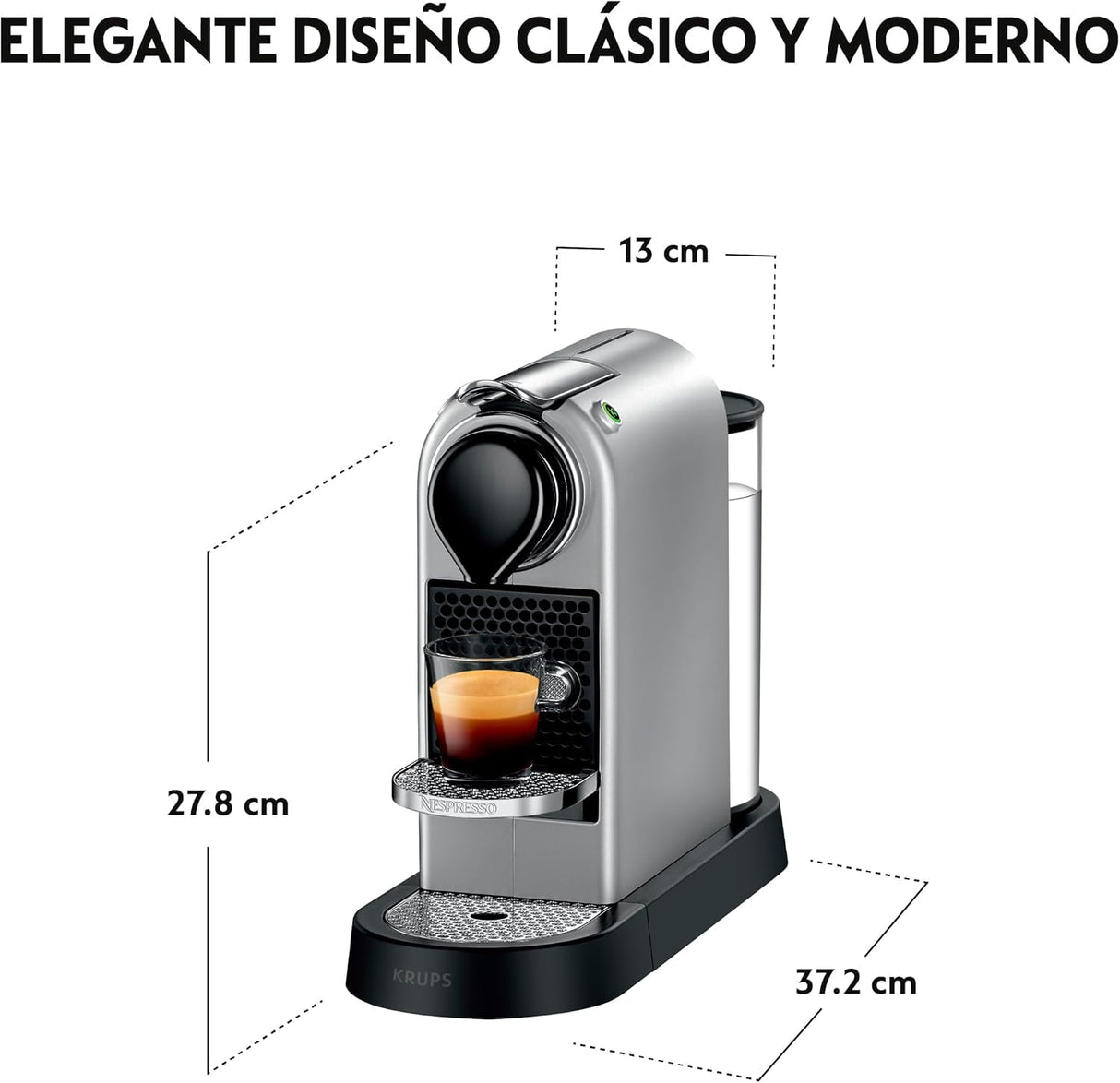 Krups Nespresso Citiz - cafetera de cápsulas monodosis, con 19 bares de presión, thermoblock, función automática con botones retroiluminados, color Plata, modo Eco, Incluye kit bienvenida