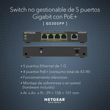 NETGEAR Switch Ethernet no gestionable de 5 puertos Gigabit Ethernet PoE de (GS305PP) con 4 puertos PoE+ de 83 W, montaje de sobremesa o en pared