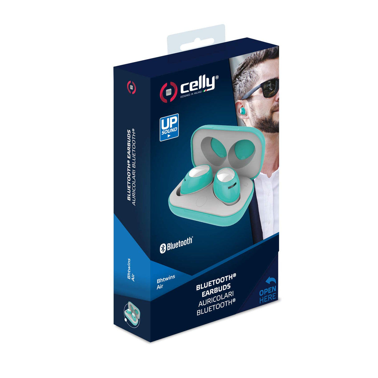 Auriculares Bluetooth True Wireless TWS con Micrófono, Celly BH Twins Air Auriculares Inalámbricos ( In-Ear, Binaural, Intraaural ) sonido Estéreo Control Remoto con Caja de Carga Portátil. Turquesa