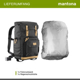 Mantona - Mochila con Aplicaciones de Piel (para una cámara réflex, 3 Objetivos y Accesorios), Color Verde