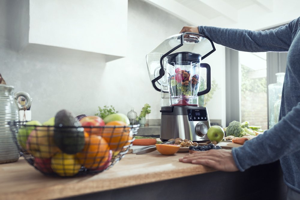 Philips Avance Collection HR3868/01 - Licuadora (2 L, 45000 RPM, Botones, Giratorio, LED, Batidora de vaso, Negro, Acero inoxidable, Transparente)