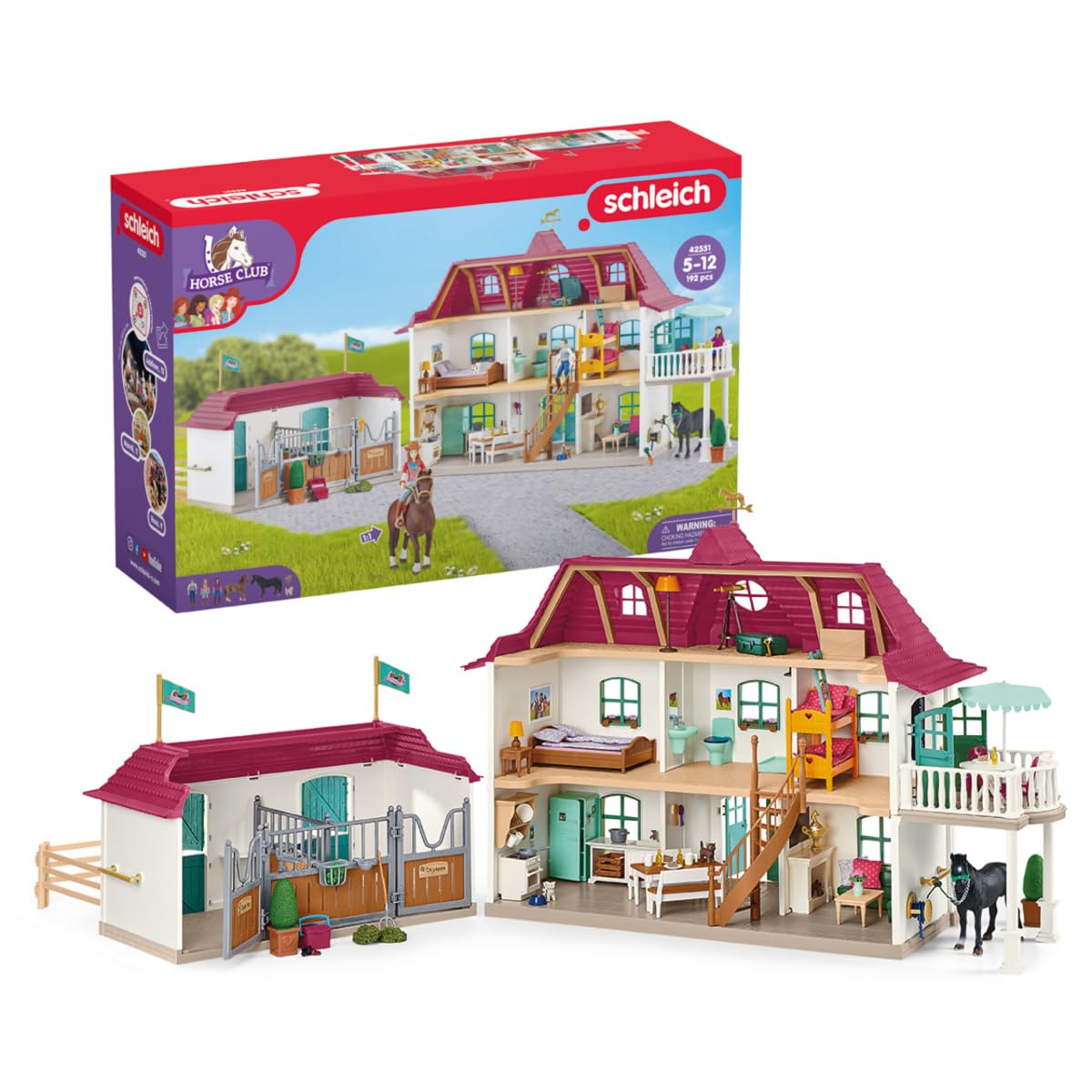 Schleich Horse Club 42551 — Casa de Campo y Establo Lakeside, 192 Piezas — Casa de Muñecas con Muchos Detalles — Animales de Juguete Coleccionables — Juguetes para Niños de 5 Años o Más