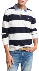 GANT Reg Chambray Stripe Heavy Rugger Camiseta, Fuente de Huevo, L Hombres