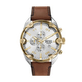 Diesel Reloj Analógico para Hombres de Cuarzo con Correa en Cuero DZ4665, Marrón y Tono Plateado, 49MM