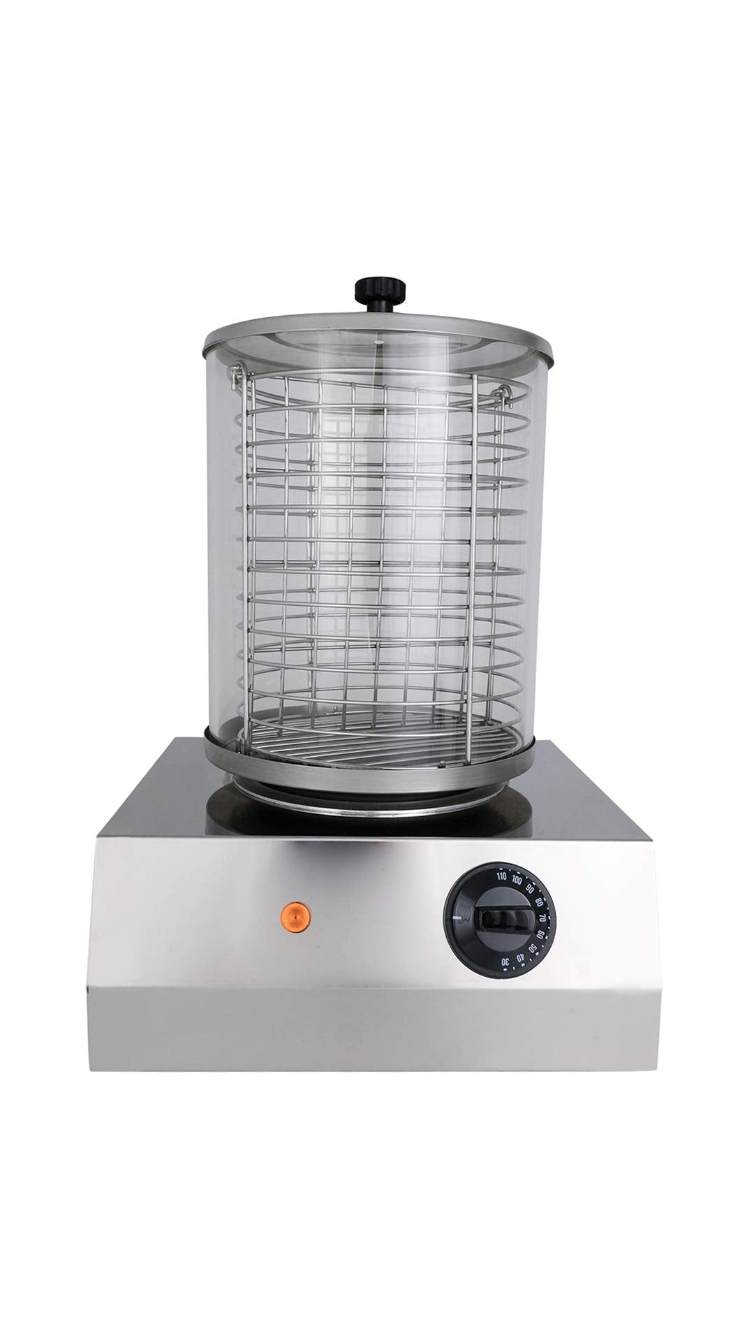 SARO CS-100 Máquina para perros calientes, cilindro de cristal, carcasa de acero inoxidable, control de temperatura 0-110 °C, compacto, 280 x 260 x 420 mm (A x L x H), 1 kW
