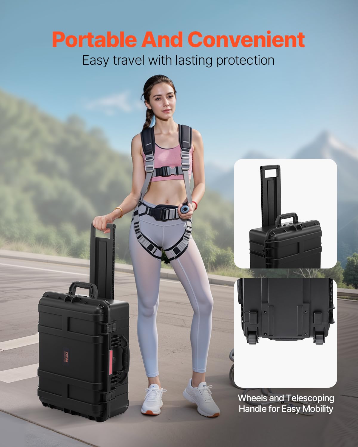 VEVOR Funda rígida resistente a la intemperie, funda protectora resistente con espuma precortada, ruedas y asas retráctiles para viajes, caza, militar, táctica, funda impermeable IP67 para cámaras