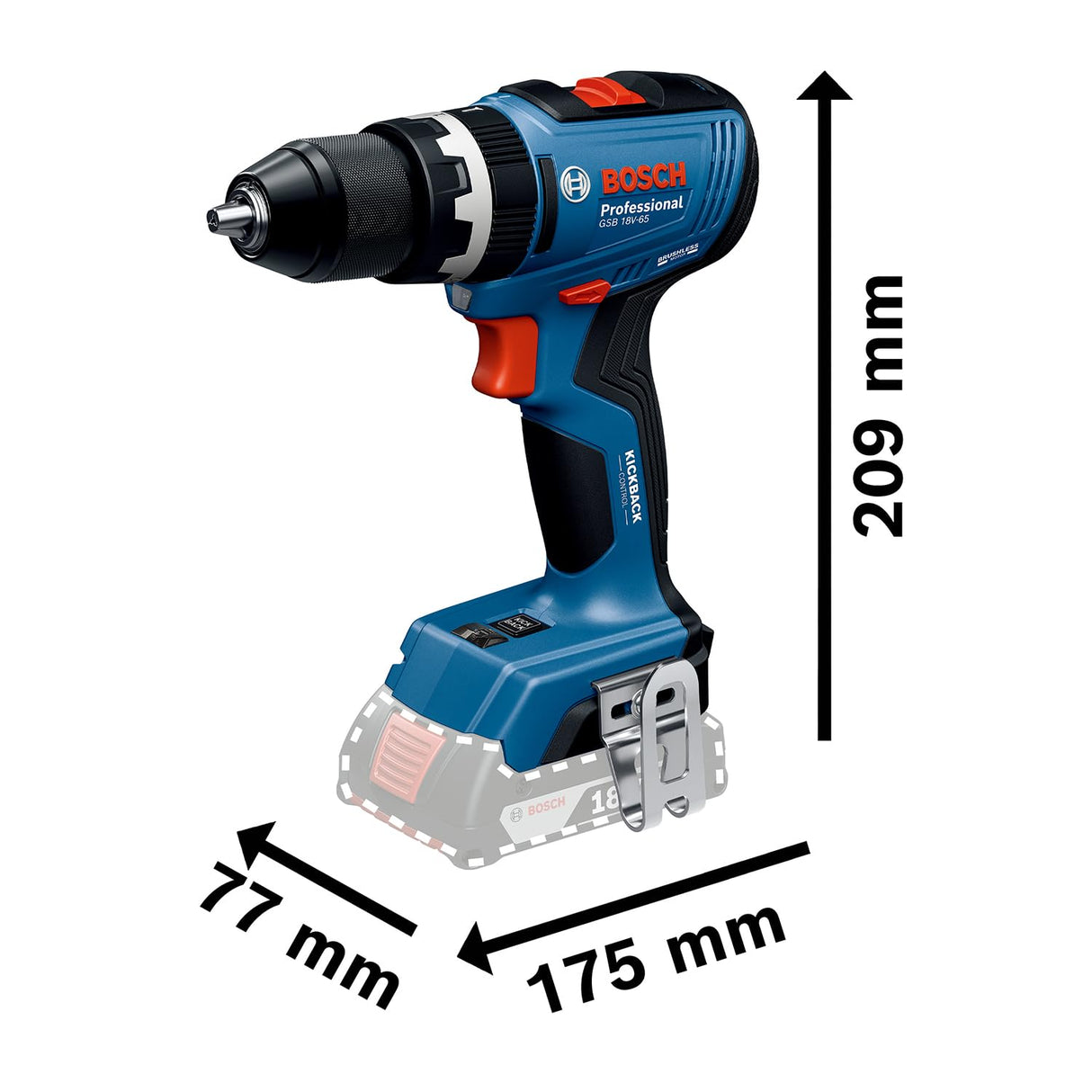 Bosch Professional 18V System atornillador a batería GSB 18V65 (motor Brushless sin escobillas, 2 baterías GBA 18V 2.0Ah, cargador GAL 18V20