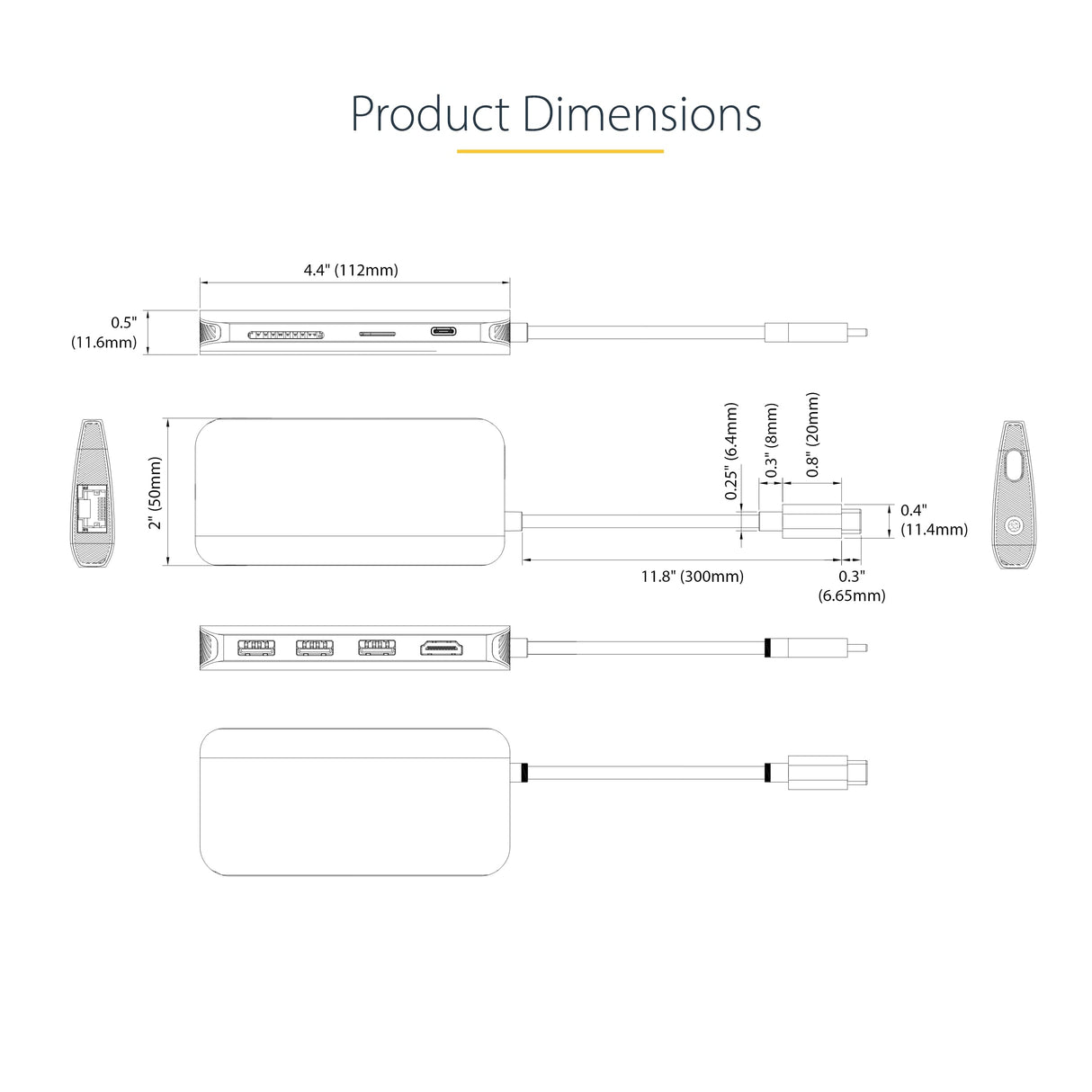 StarTech.com Adaptador Multipuertos USB C de Vídeo 4K a 60Hz, con Hub de 3 Puertos USB-A de 5Gbps, Entrega de Alimentación USB de 100W, Red Ethernet, SD/microSD, Cable de 30cm (115B-USBC-MULTIPORT)