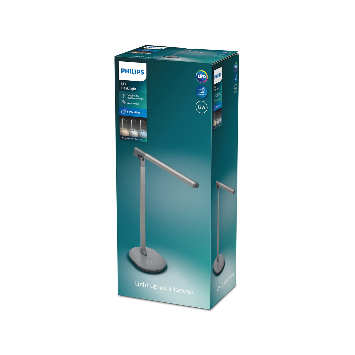 Philips - Lámpara LED de mesa tipo Flexo Philips Sword Antracita 12W con 3 escenas de luz (3000-4000 - 5000K) - Carga USB