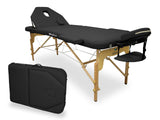 QUIRUMED Camilla de Masaje Plegable WELLCORE, con Respaldo abatible, Fabricada en Madera, Polipiel, 195 x 70 cm, Altura Regulable, Cabezal extraíble, Agujero Facial, Color Negro, hasta 225 kg
