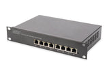 DIGITUS Juego de 10 Pulgadas - Armario de Red 12U Serie Soho Negro - Estante - regleta de enchufes - Panel de Conexiones de 8 Puertos - conmutador gigabit de 8 Puertos