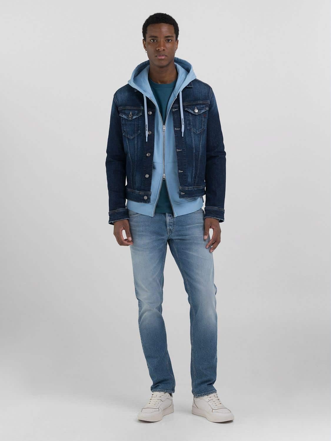 Replay Mv842j Aged Chaqueta Vaquera, 007 Dark Blue, L Hombres