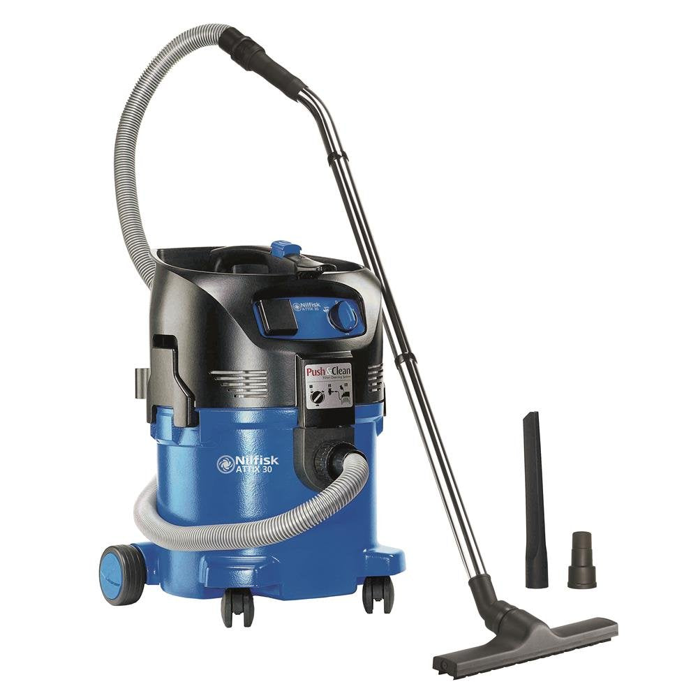 Nilfisk 107407544 - Aspirador monofásico de agua y polvo, 1500 W, depósito 30 l, caudal de aire 3700 l/min, color negro y azul