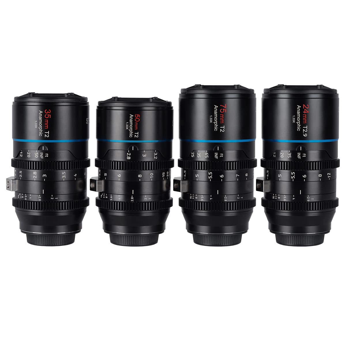 SIRUI Mars Juego de Cine Cinema Objetivo Lens Lenses Lente Anamorphic 1.33x T2 a T2.9, Kit de Lentes MFT (Lentes Anamorphic M4/3 de 24 mm, 35 mm, 50 mm, 75 mm)