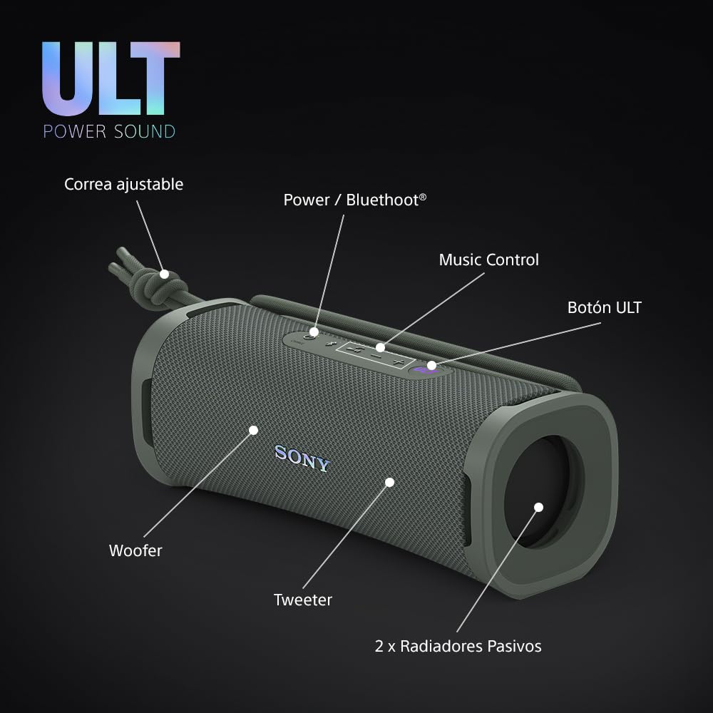 Sony ULT Field 1 Altavoz inalámbrico Bluetooth portátil con ULT Power Sound, Ultimate Deep Bass, IP67, Resistente a los Golpes, 12H de batería, Llamadas nítidas, Gris Bosque