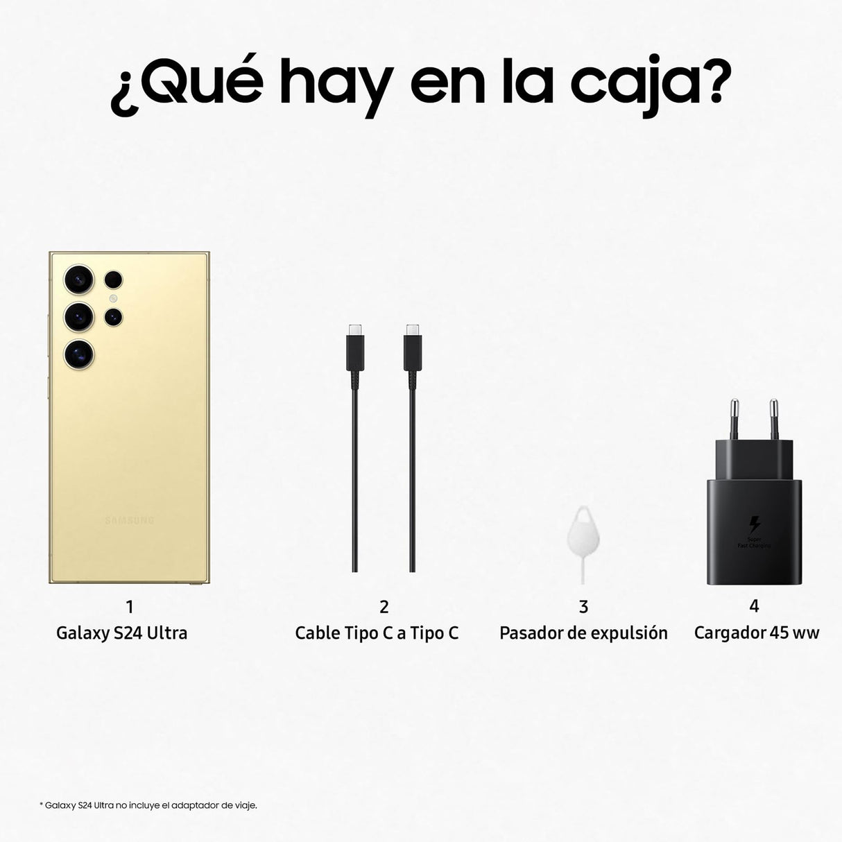 Samsung Galaxy S24 Ultra y Cargador 45W, Teléfono Móvil con IA, Smartphone Android, 12 GB RAM, 256 GB Almacenamiento, Cámara 200MP, S Pen, Batería Larga Duración, Amarillo Titanium (Versión Española)