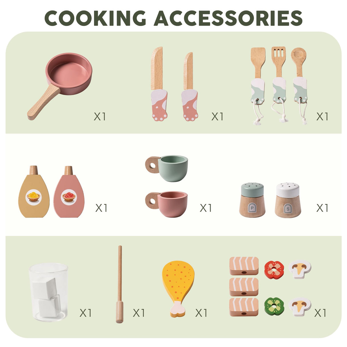ROBUD Cocina Infantil de Madera con cafetera, máquina de Hielo, Barbacoa, vajilla y Comida de Juguetes. Adecuado para niños a Partir de 3 años