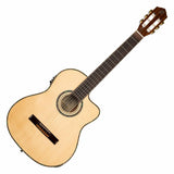 Ortega Guitars Family Series Pro - Guitarra de concierto de tamaño completo (electroacústica, abeto y caoba, incluye funda (RCE141NT)