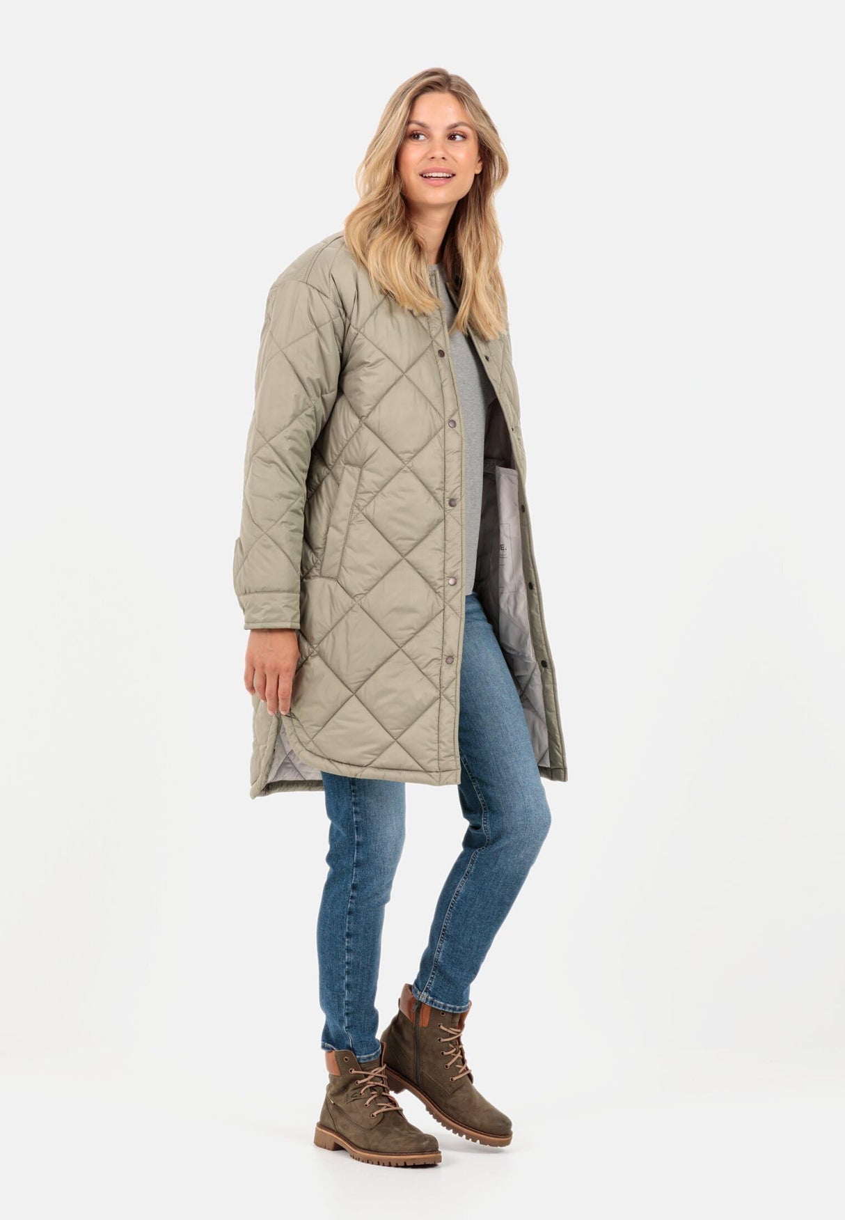 camel active Chaqueta Larga Acolchada en Estilo Overshirt Coat, Verde, 46 para Mujer