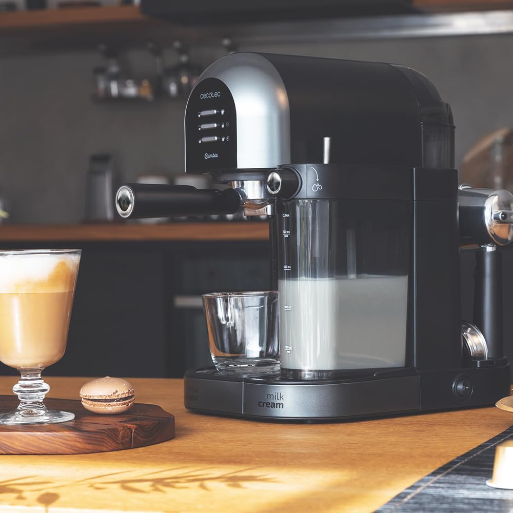 Cecotec Cafetera Semiautomática Power Instant-ccino 20 Chic Serie Nera. para café molido y en cápsulas, 20 Bares, Depósito de Leche 0.7ml, Depósito de Agua 1.7L, 1470W