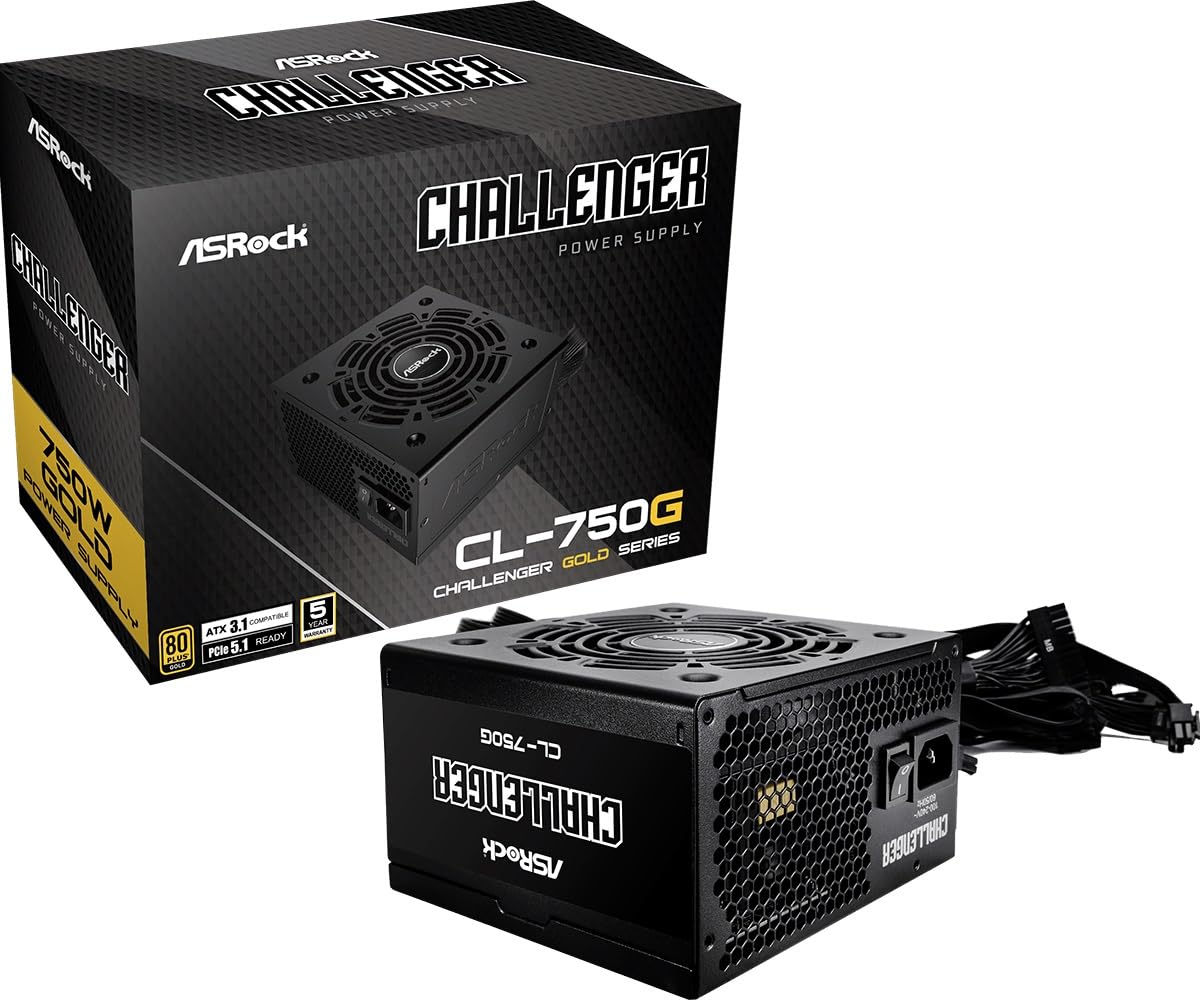Fuente ALIMENTACION ASROCK PG-750G,PSU,750W,80 Plus Gold/A,135MM,Modular,PCI-E 5.1 (12+4pin) x1,PCI-E (6+2 Pin) x3,SATA (5 Pin) x9