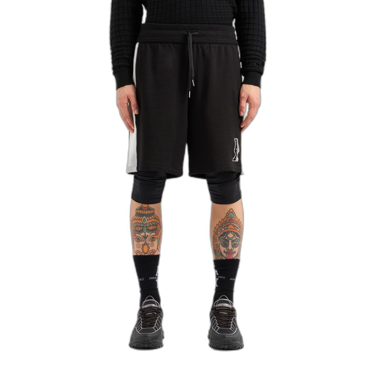 Armani Exchange Cotton French Terry Sweatshort with Stacked AX Logo Pantalones Cortos, Negro y Blanco Roto, L para Hombre