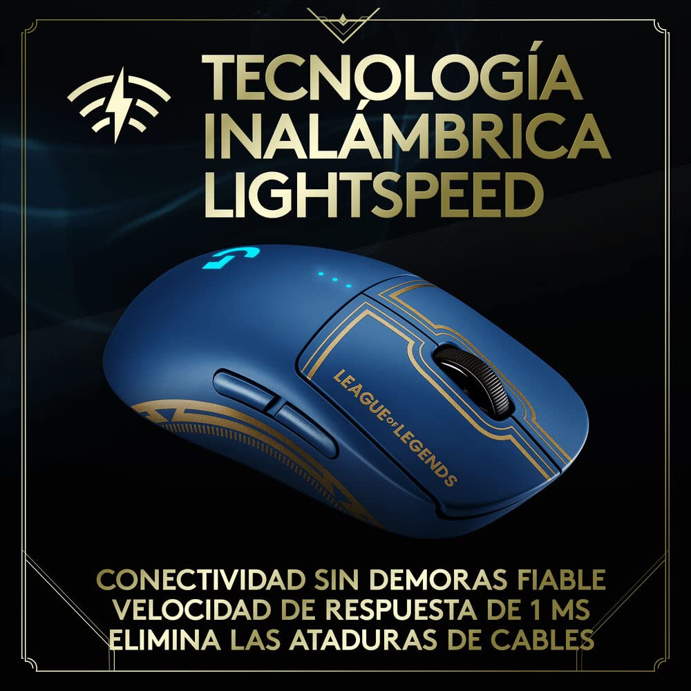Logitech G PRO Ratón Inalámbrico para Gaming - LIGHTSPEED, Sensor HERO 25K, 25,600 DPI, RGB, 4-8 Botones Personalizables, Ambidiestro, Edición Oficial League of Legends - Azul