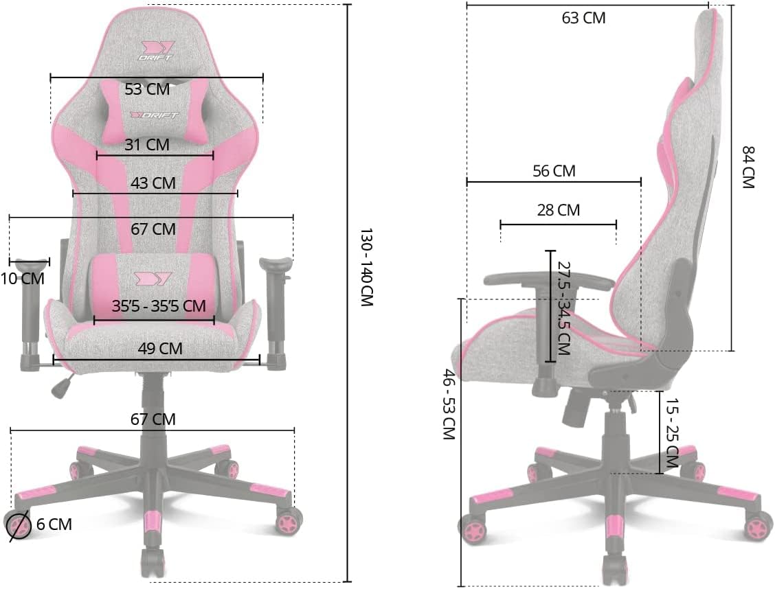 DRIFT GAMING DR90 – Silla Gaming ergonómica con reposacabezas y Lumbar, Respaldo reclinable 135°, Brazos 2D Ajustables, Tejido Transpirable, Base de Nylon y pistón de Gas Clase 4 – Gris/Blanco