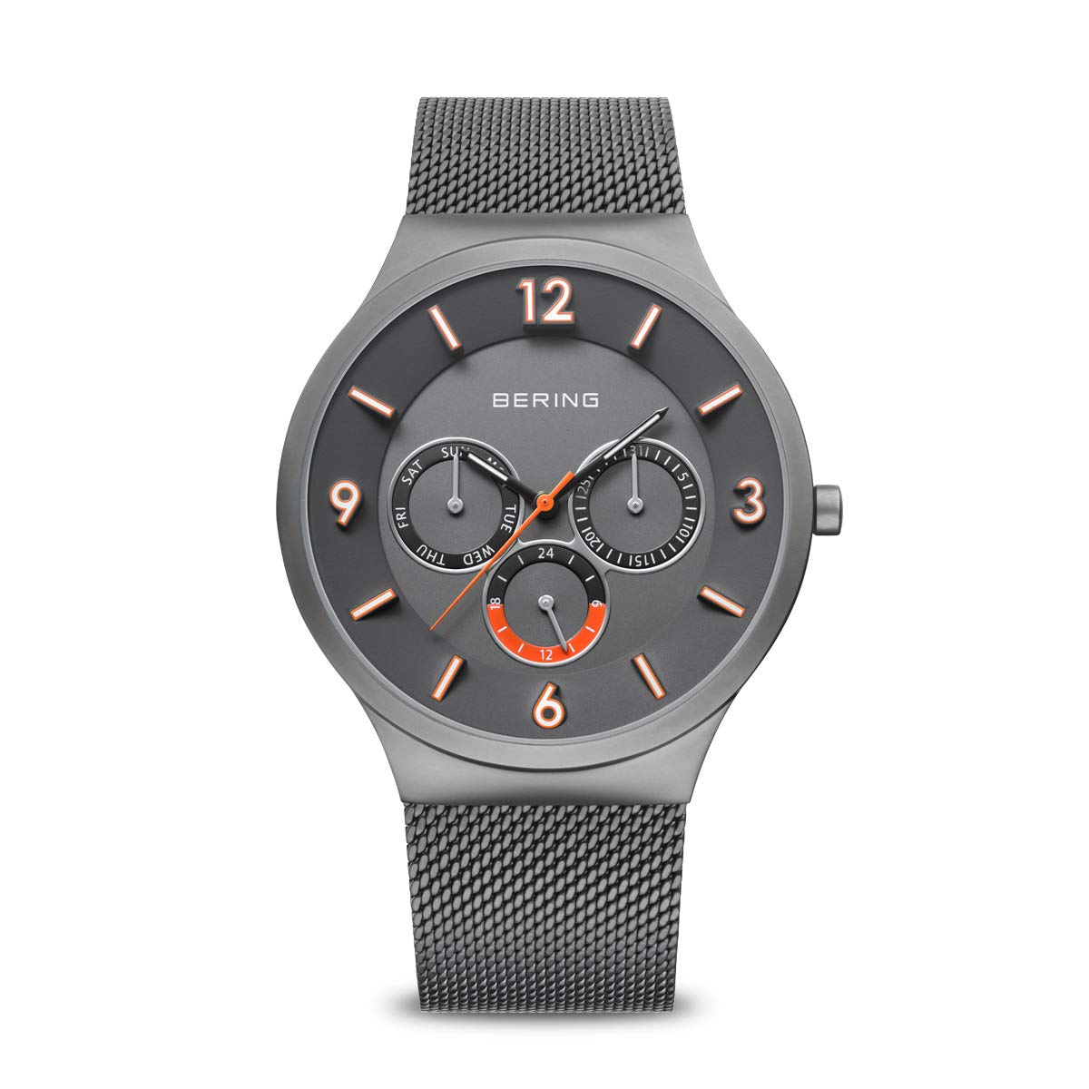 BERING 35040-367 Reloj de cuarzo para hombre con caja de acero inoxidable de 40 mm con acabado en oro rosa y esfera azul, correa milanesa, cristal de zafiro y resistencia al agua de 5 ATM
