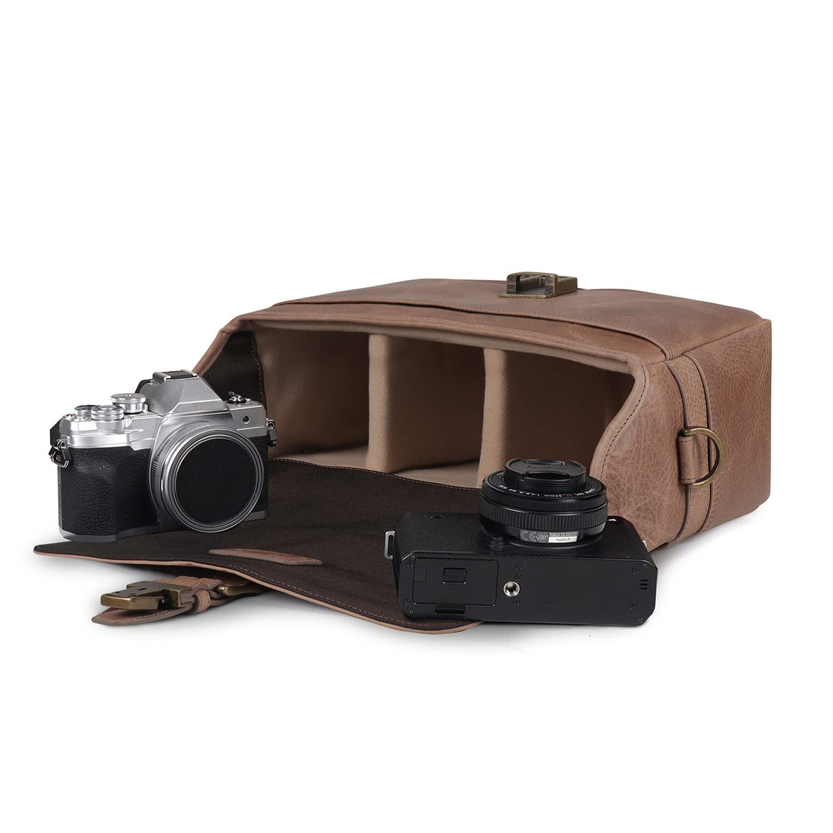 MegaGear Torres Mini Bolsa de mensajería de la cámara de Cuero Genuina para cámaras sin Espejo, instantáneas y DSLR - Maroon - Visón