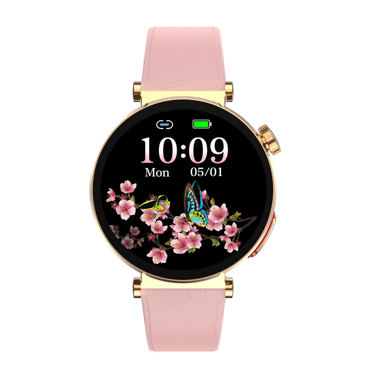 Knauermann Neo 2 (2025) – Oro Redondo – Reloj Sanitario smartwatch – ECG – Función HRV – BT Bluetooth – Apnea del sueño – Presión Arterial – Correa de Piel de Vacuno Rosa, Durchmesser: 40 mm,
