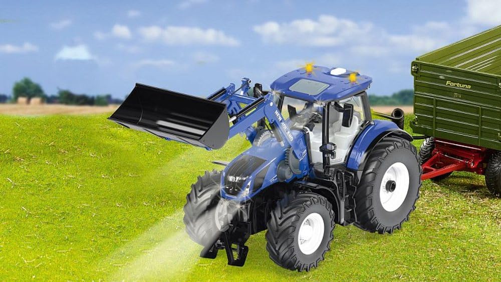 siku 6798, New Holland T7.315 Tractor con cargador frontal, Azul, Metal/plástico, 1:32, Con mando a distancia, Incluye mando a distancia Bluetooth, Posibilidad de control vía app