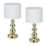 Relaxdays Lámpara de Mesa, Set 2, Base Metálica y Pantalla Tela, E27, 50x25, Lamparita Noche, Dormitorio, Blanco/Dorado, 50% Hierro