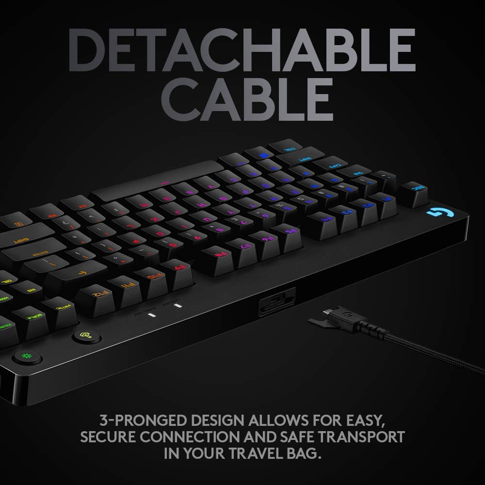 Logitech G PRO TKL Teclado Gaming Mecánico sin teclado numérico, Teclas GX-Clicky Azules, RGB LIGHTSYNC, Diseño portátil para esports, Cable Micro USB Desmontable, Disposición QWERTY US - Negro