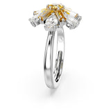 Swarovski Anillo de cóctel Idyllia, Tallas mixtas, Flor, Amarillo, Baño de rodio, 50-55