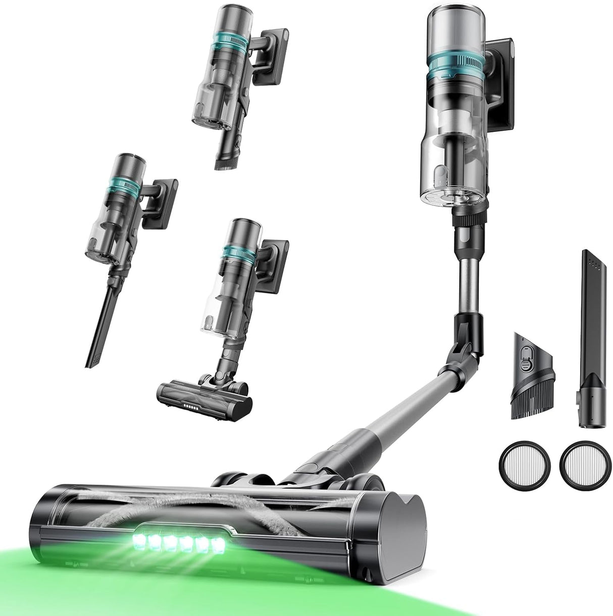 Proscenic P16 Aspiradora sin Cable 55Kpa/550W/65Mins, Aspiradora Escoba Vertical con Tubo Plegable, Cepillo Anti-Enredo y Pantalla Táctile LED para Suelo/Alfombra/Pelos de Mascotas