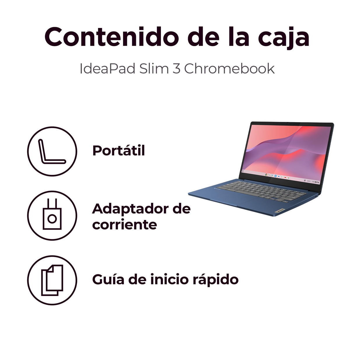 Lenovo IdeaPad Slim 3 Chromebook Gen 8 - Ordenador Portátil 14" FHD (MediaTek Kompanio 520, 4GB RAM, 64GB eMMC, Arm Mali-G52 2EE MC2 GPU, ChromeOS) BLU - Teclado QWERTY Español
