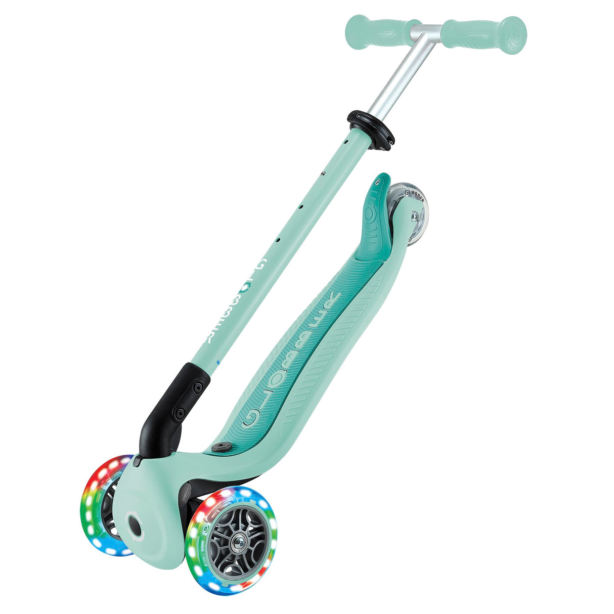 Globber GO UP Active Luces, Patinete evolutivo de 3 Ruedas con Luces para niños de 15 Meses a 9 años, Verde Menta