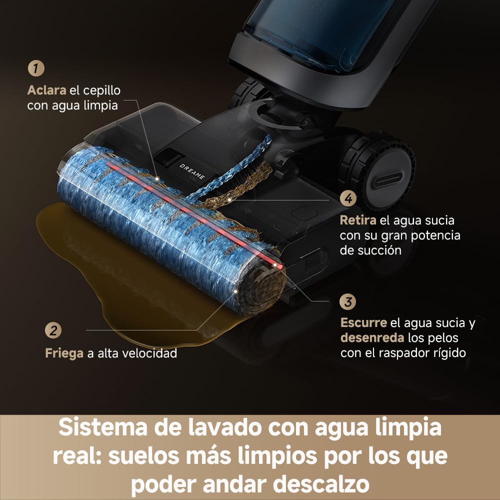 DREAME H14 Dual Aspirador en Seco y Húmedo 5 en 1, Solución de Limpieza con Proporción Inteligente, Se Puede Tumbar, Lavado del Cepillo a 60 °C en 5 min, 18.000 Pa de Succión, con Luz LED