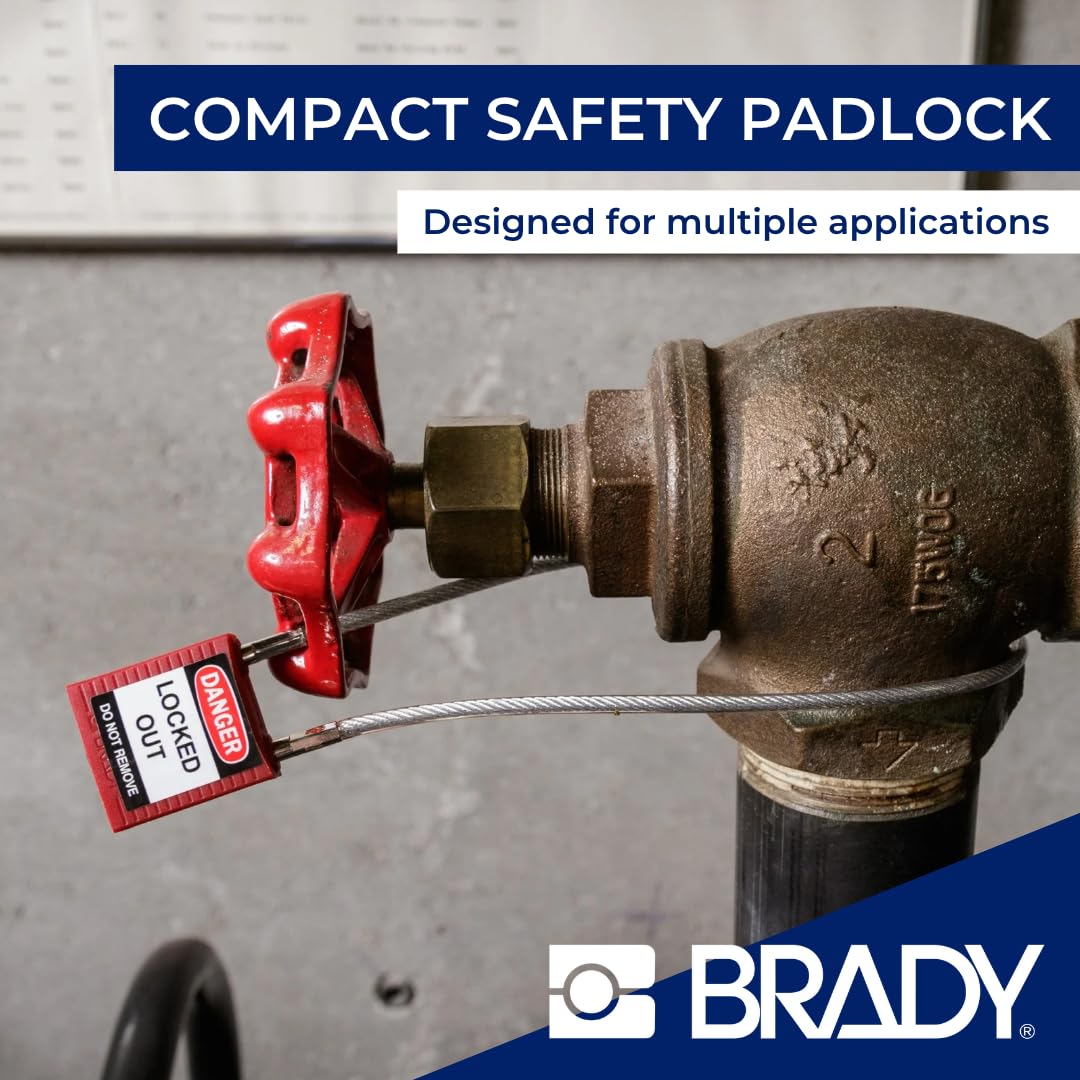 Brady Candado de Cable Compacto Paquete de 6 - Bloqueo de Seguridad Lockout Tagout - Candado de Seguridad - Llaves Diferentes - 32mm x 35mm x 16mm - Longitud del Cable 200mm, Rojo