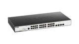 D-Link DGS-3000-28LP - Switch Gigabit PoE Gestionable Layer 2 (24 Puertos Gigabit PoE y 4 Puertos de uplink SFP, detección de bucles y apilado Virtual, prevención de Fuga de Datos, Altura 1U)