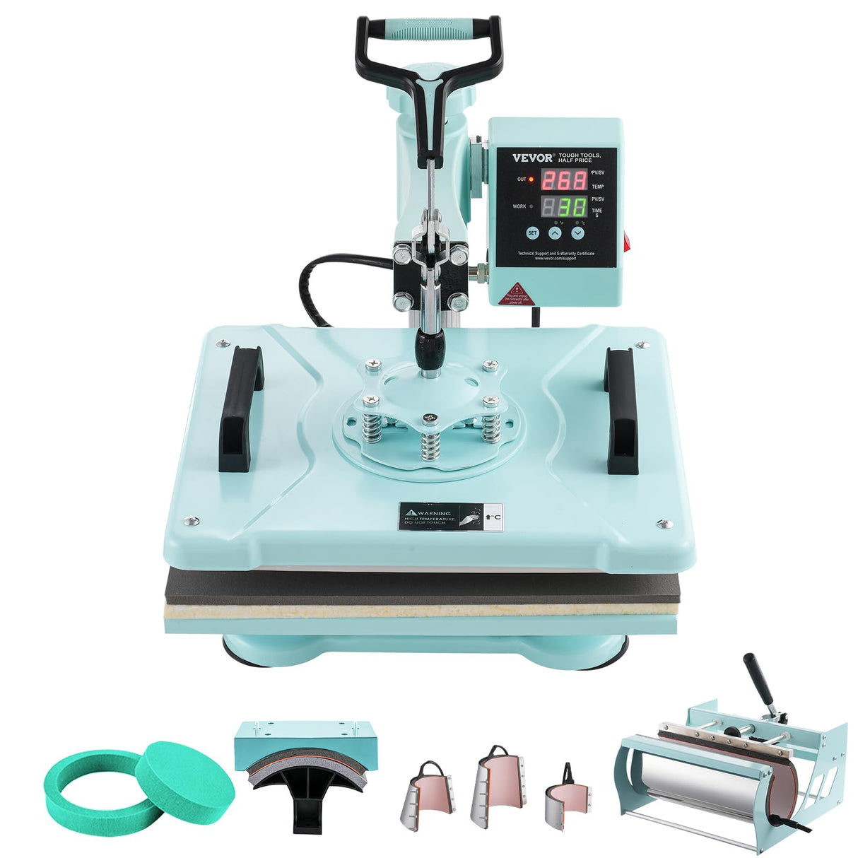 VEVOR 8 en 1 Máquina de Prensado por Calor con Prensa de Vaso de 887 ml, 300 x 380 mm, Prensa Térmico con Giro de 360° con Control Digital Preciso para Camiseta, Taza, Sombrero y Plato, Verde