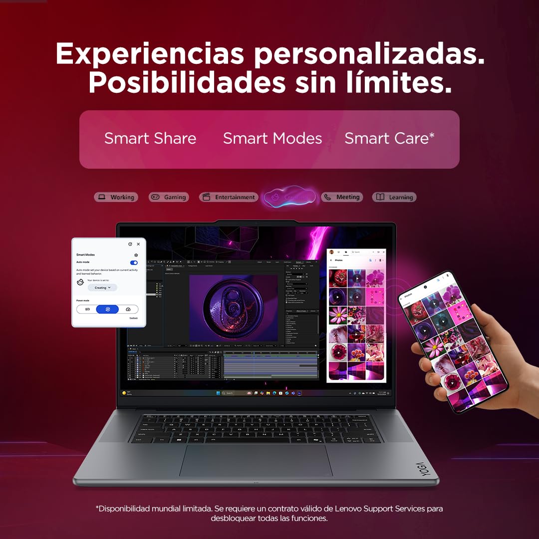 Lenovo Yoga Pro 7 Gen 11 Aura Edition – Portátil IA 15.3" OLED 2.5K (Intel Core Ultra 7 356H, NVIDIA GeForce RTX 5050, 32 GB RAM, 1 TB SSD, Wi-Fi 7, Win 11 Home, Copilot+ PC) QWERTY Español, Gris Luna