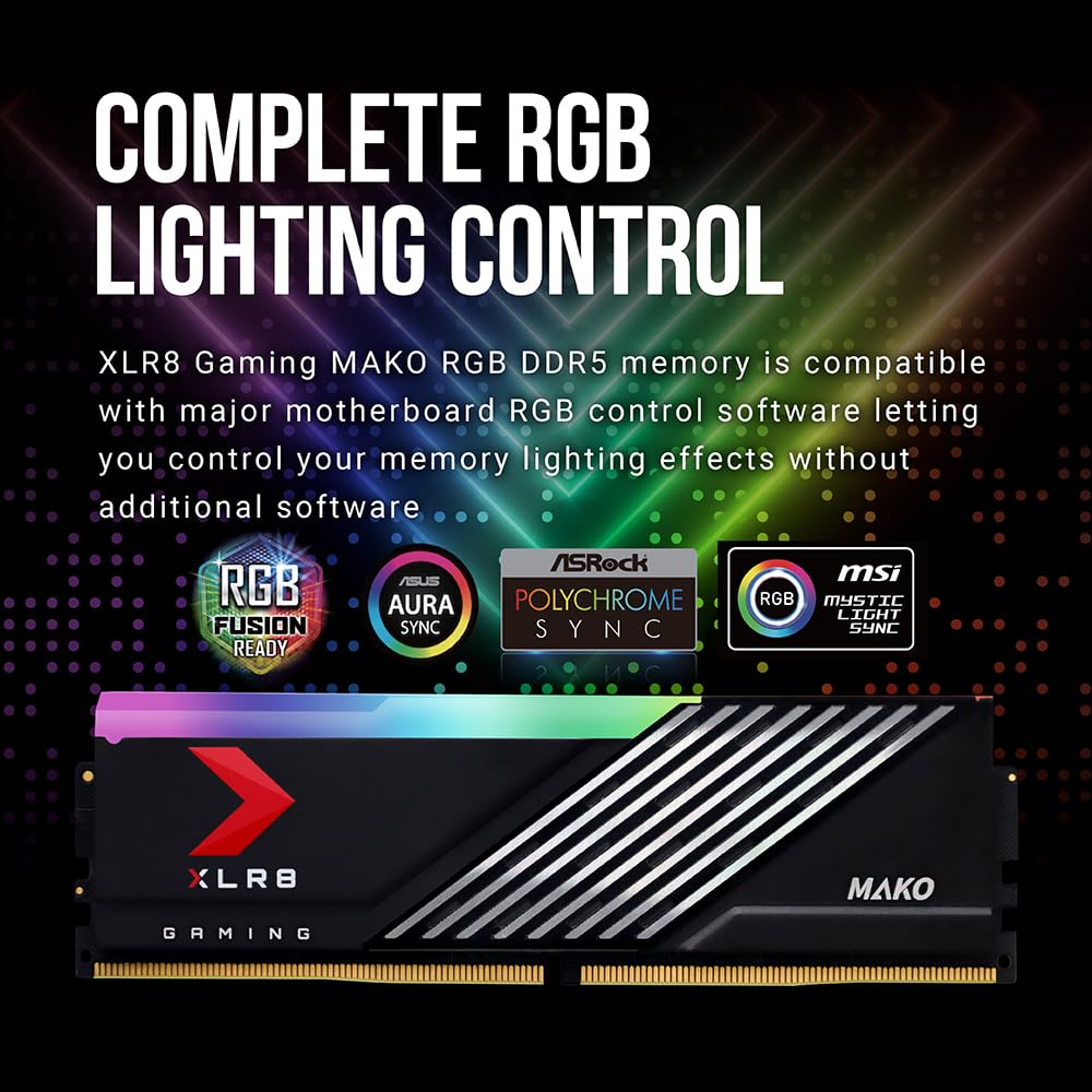 PNY Kit RAM XLR8 Gaming Epic-X RGB™ MAKO 32GB (2x16GB) DDR5 6400MHz (PC5-51200) CL40 1.4V (MD32GK2D5640040MXRGB)