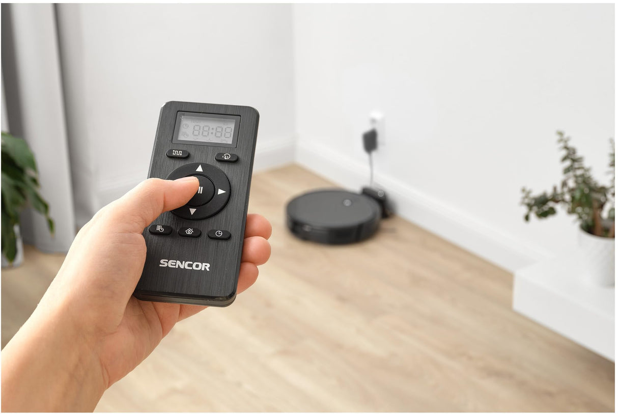 SENCOR Robot Aspirador y fregasuelos SRV 6450BK - Ultra Potente 3000Pa, Limpieza Húmeda/Seca, Navegación Giroscópica, Silencioso, Control Intuitivo a través de la Aplicación, Larga Autonomía